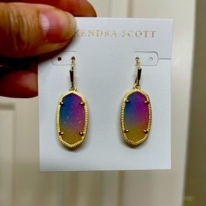 Kendra Scott Pink Watercolor Druzy Dani Earrings in Gold NWT